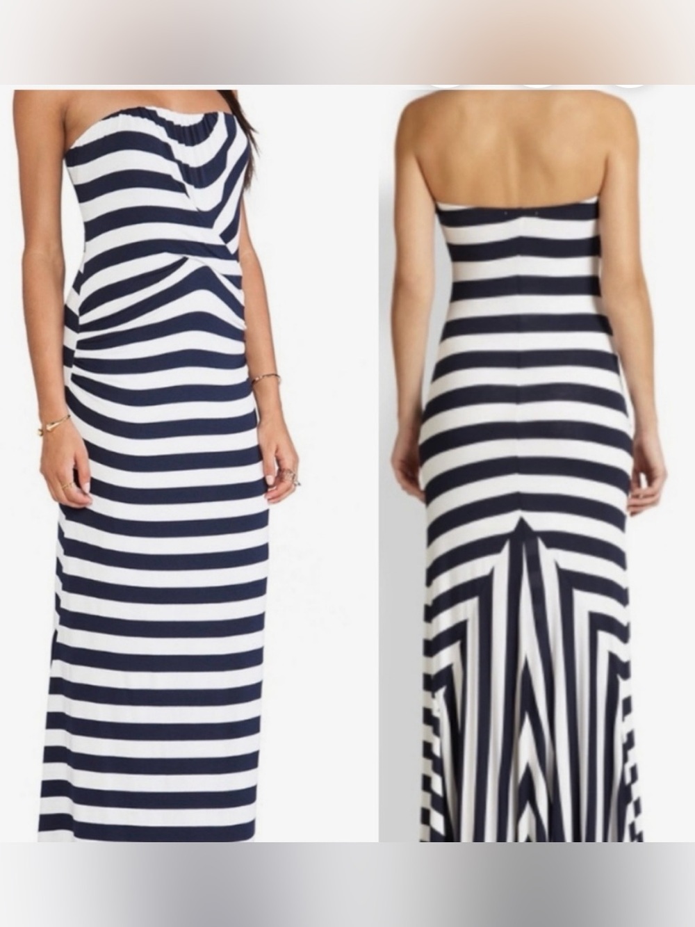 Ella Moss Navy and White Striped Strapless Maxi Dress Size XS